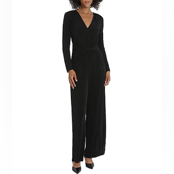 Gibson Latimer Pants - NWT Gibson Latimer Black Long Sleeve V neck Belted Jumpsuit 10